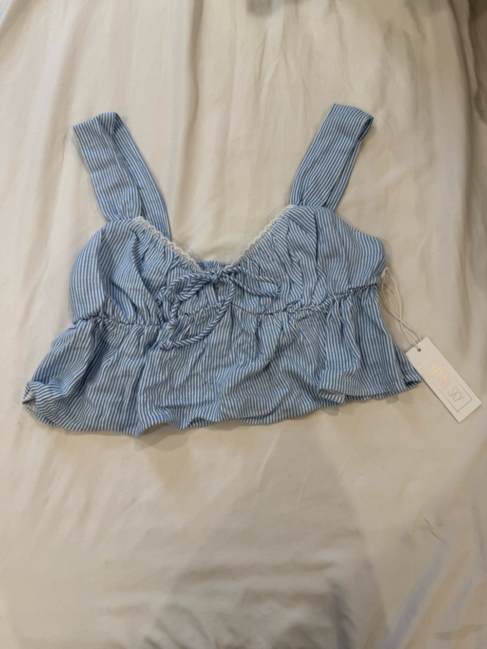 Blue + White Striped Cropped Tank Top